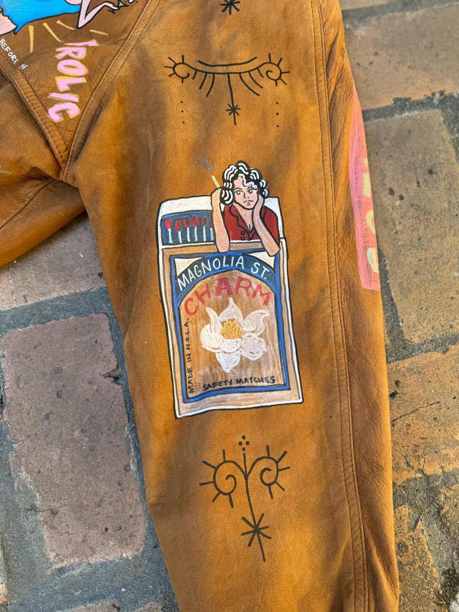 Hand painted leather bomber