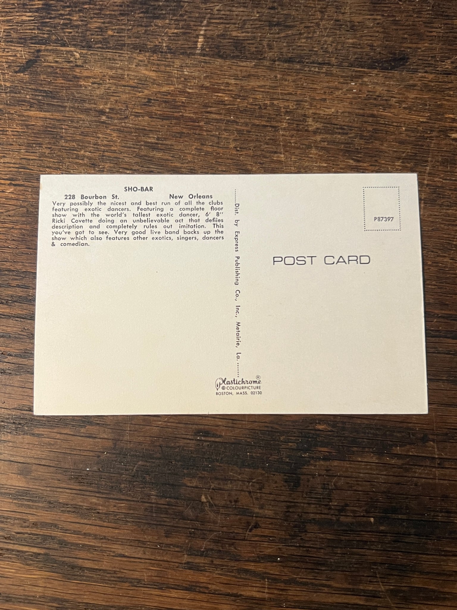 sho-bar ricki corvette post card