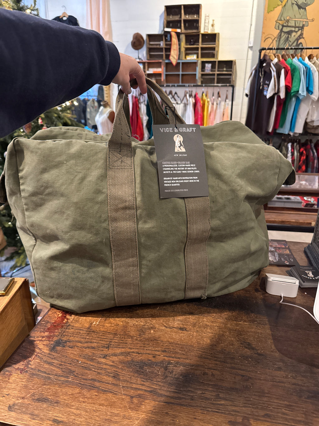 Custom Hand Drawn Bag: Vintage Army Duffel