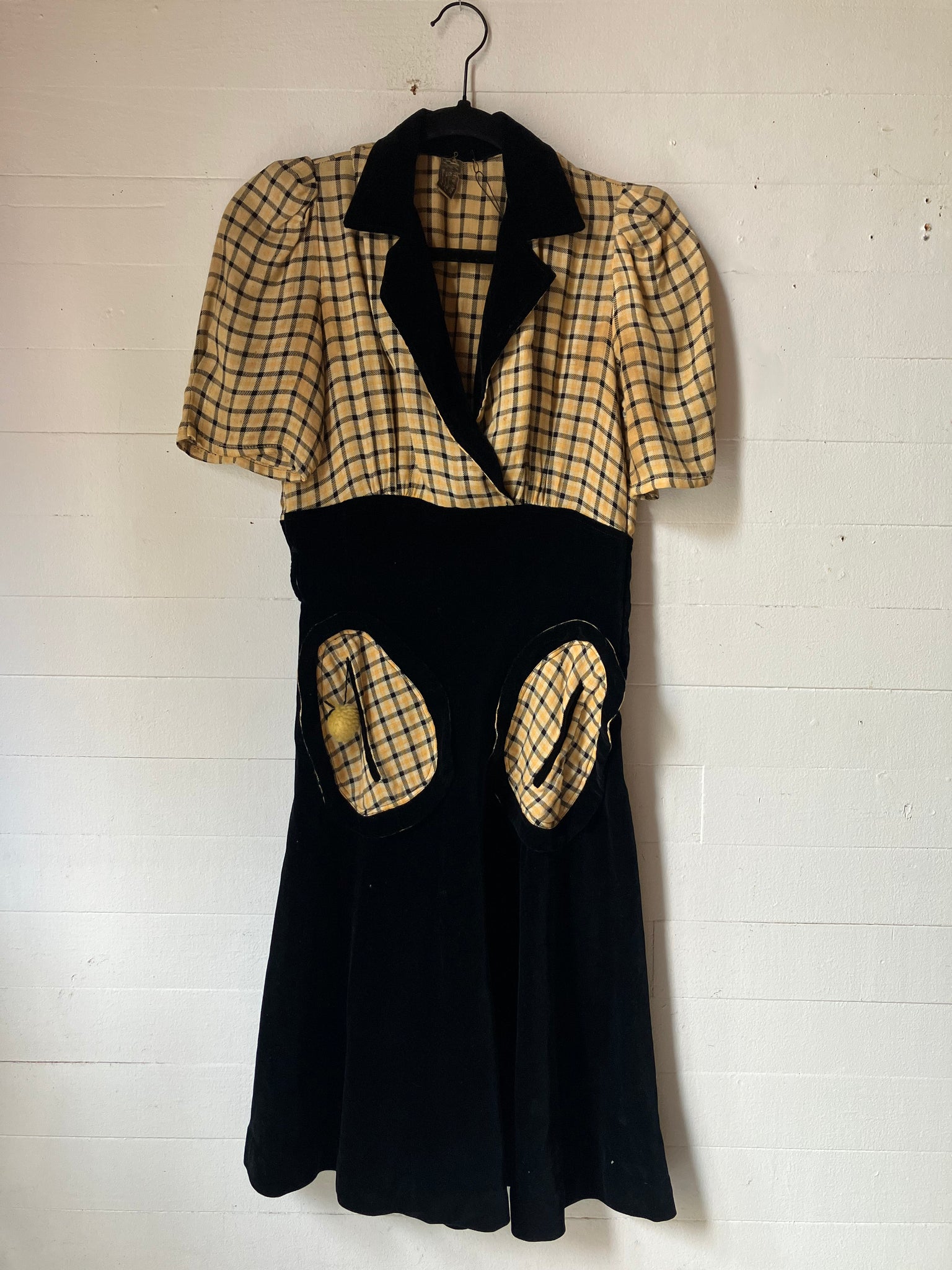 1940's Plaid and Velvet Dress