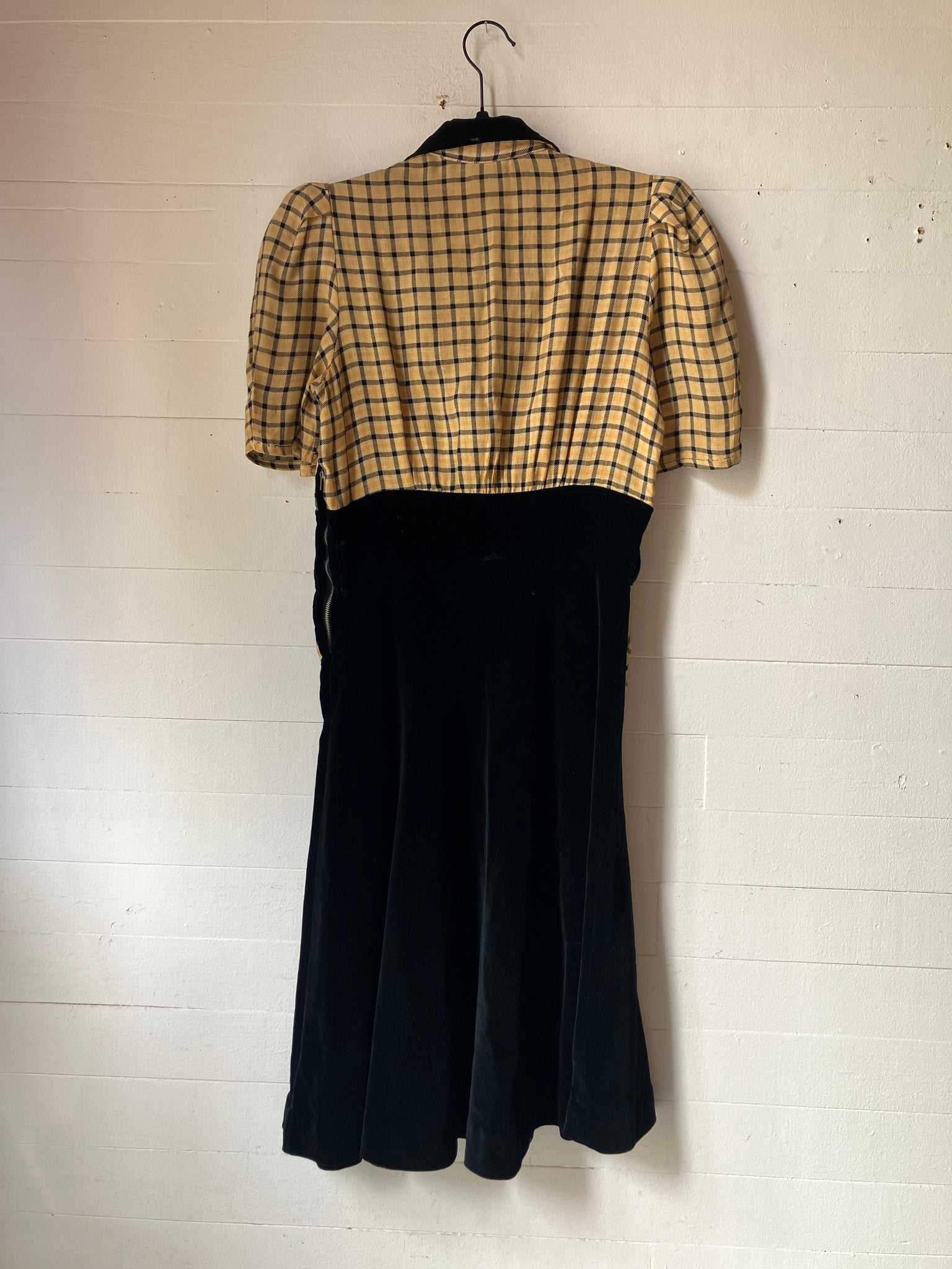 1940's Plaid and Velvet Dress