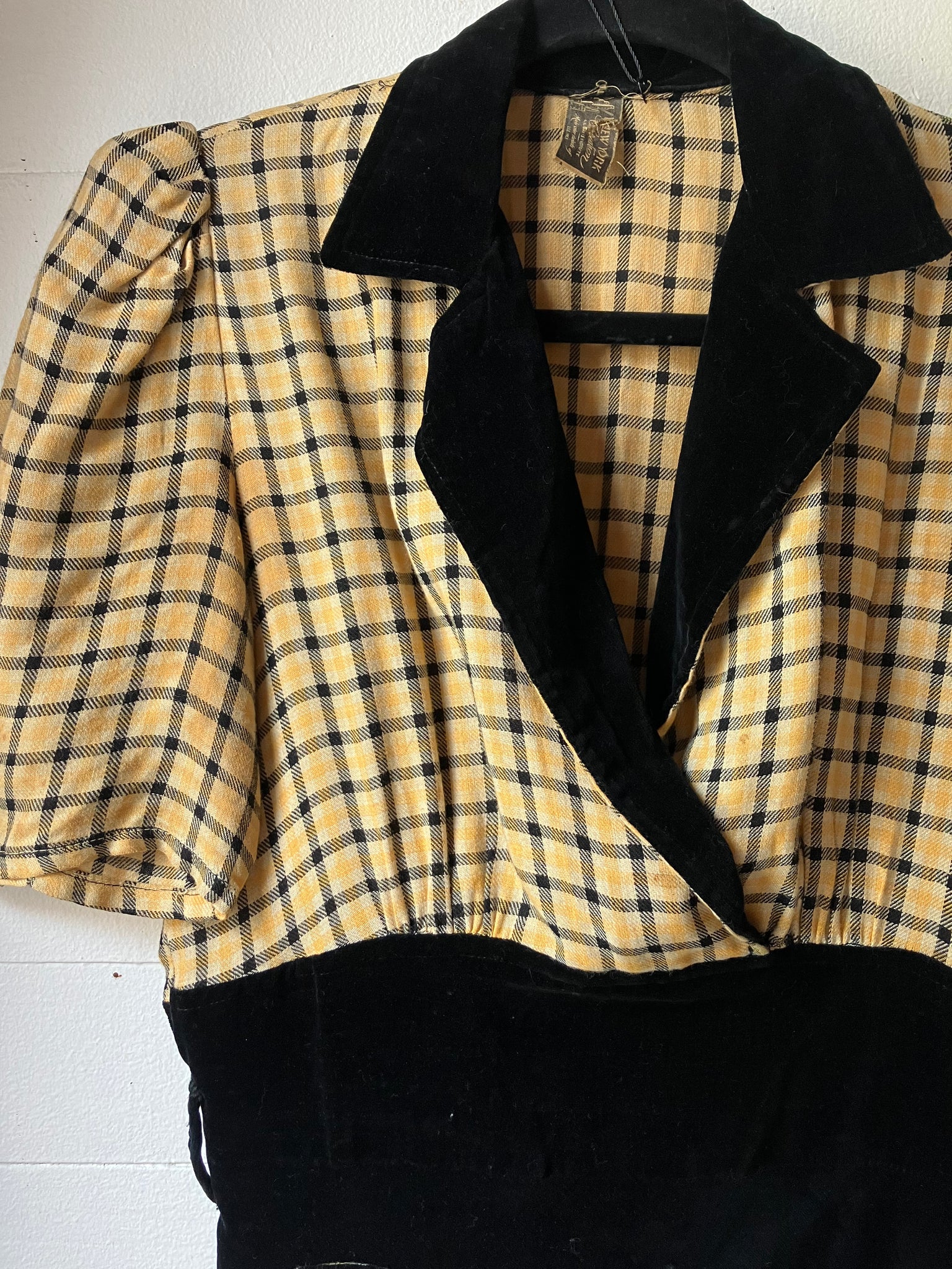 1940's Plaid and Velvet Dress