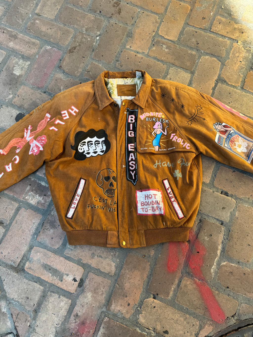 Hand painted leather bomber