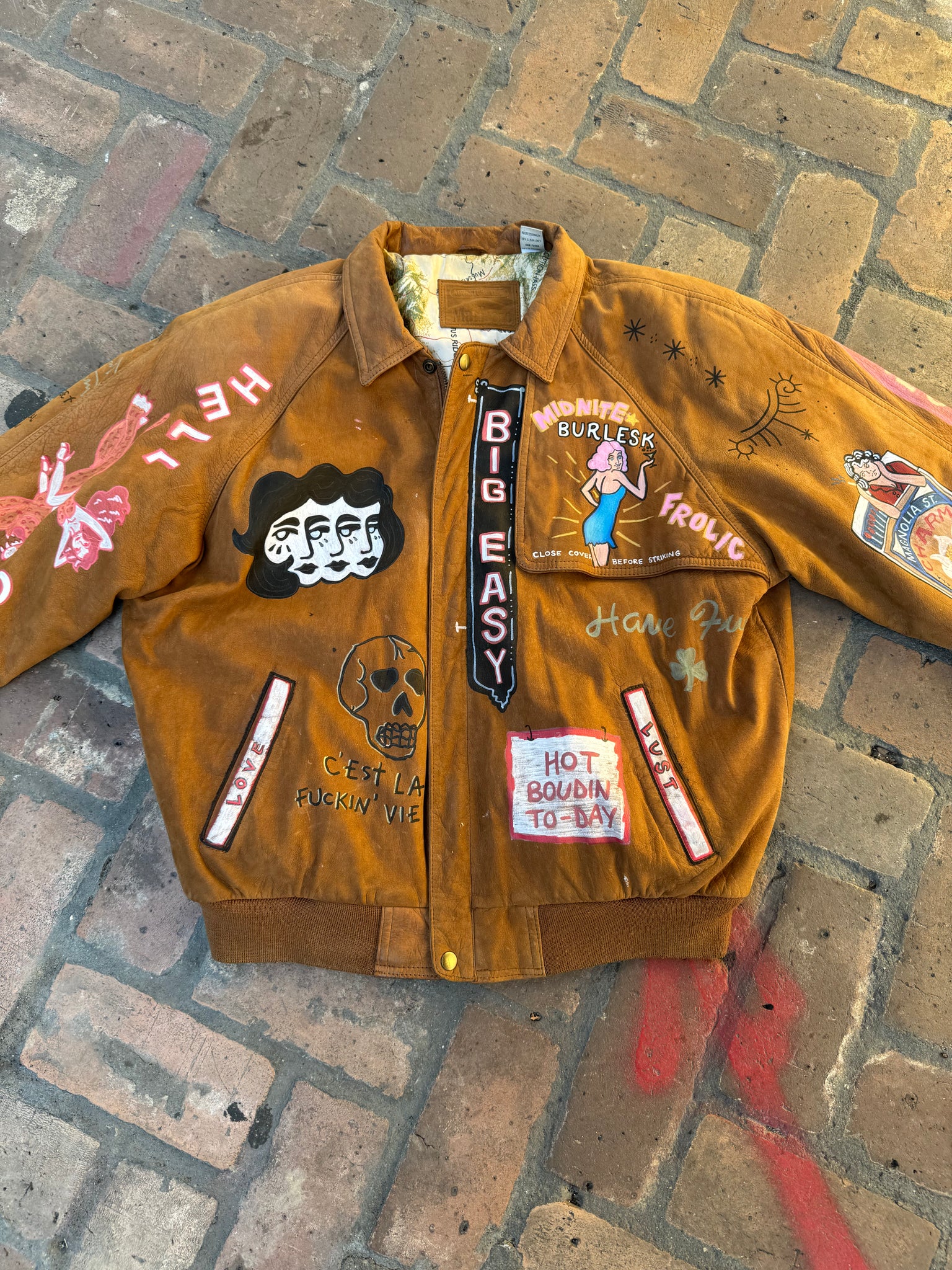 Hand painted leather bomber