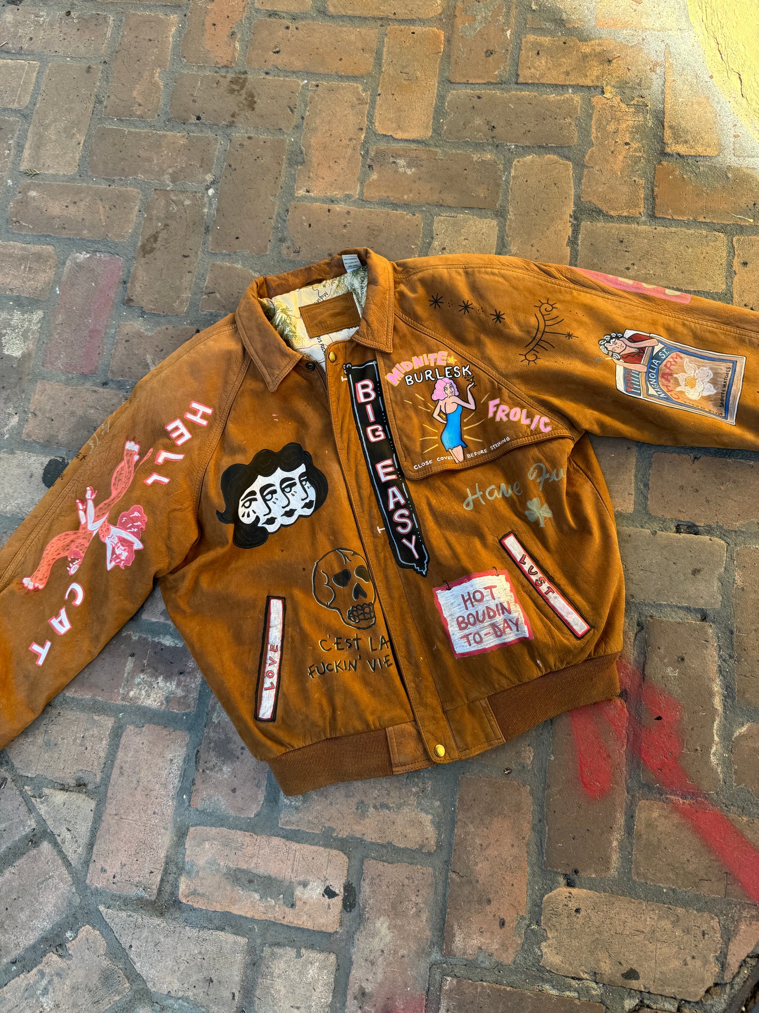 Hand painted leather bomber