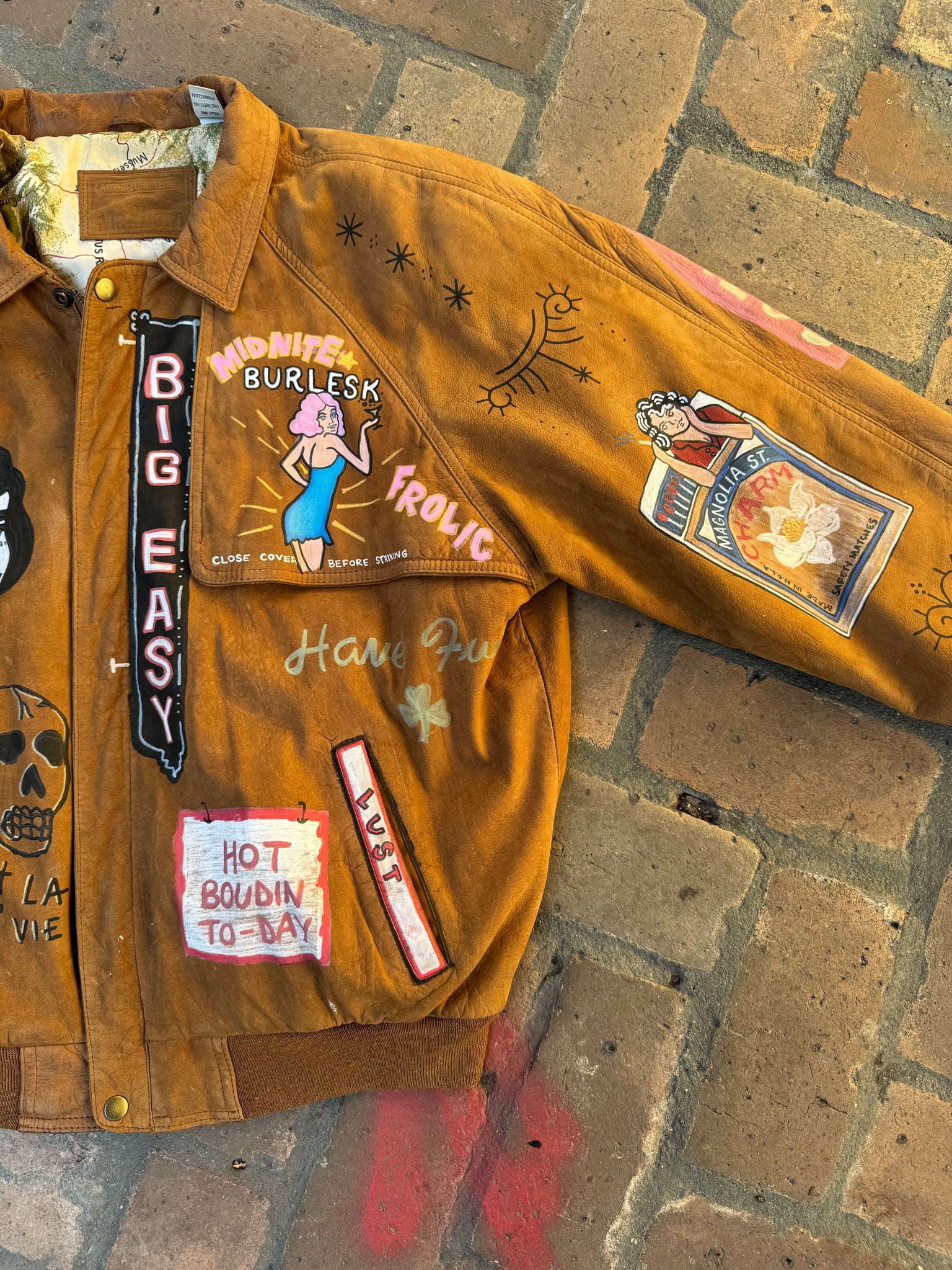Hand painted leather bomber