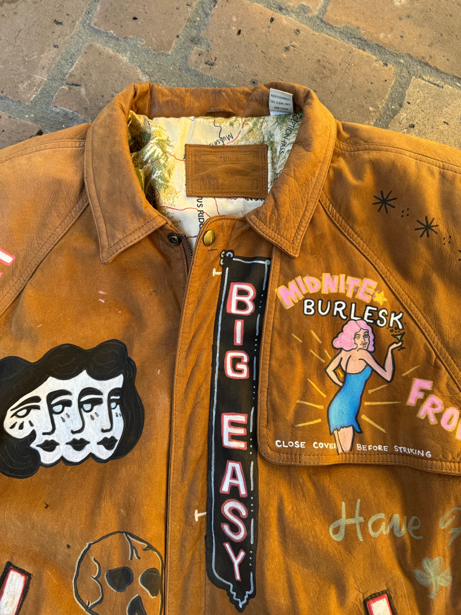Hand painted leather bomber