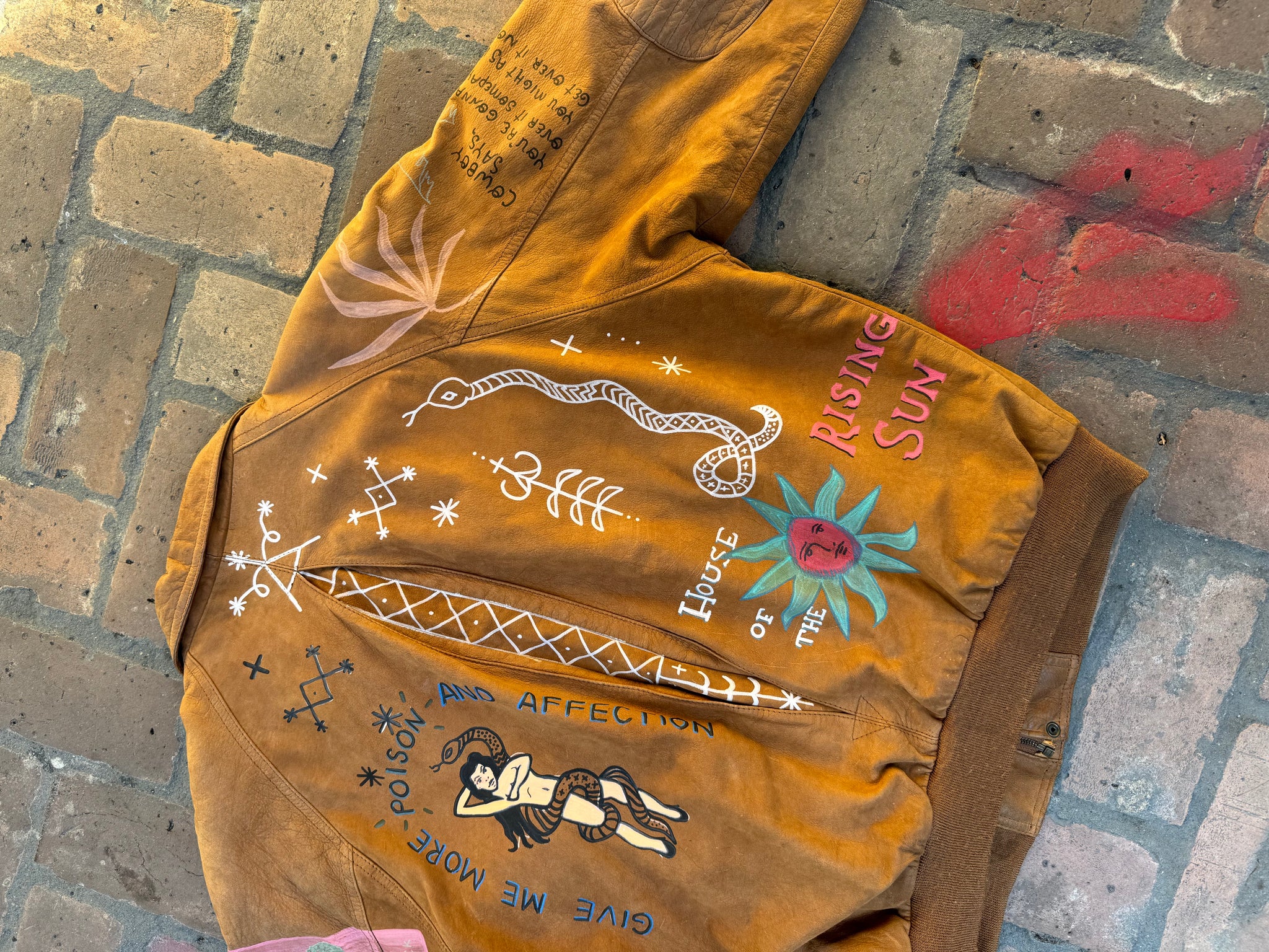 Hand painted leather bomber