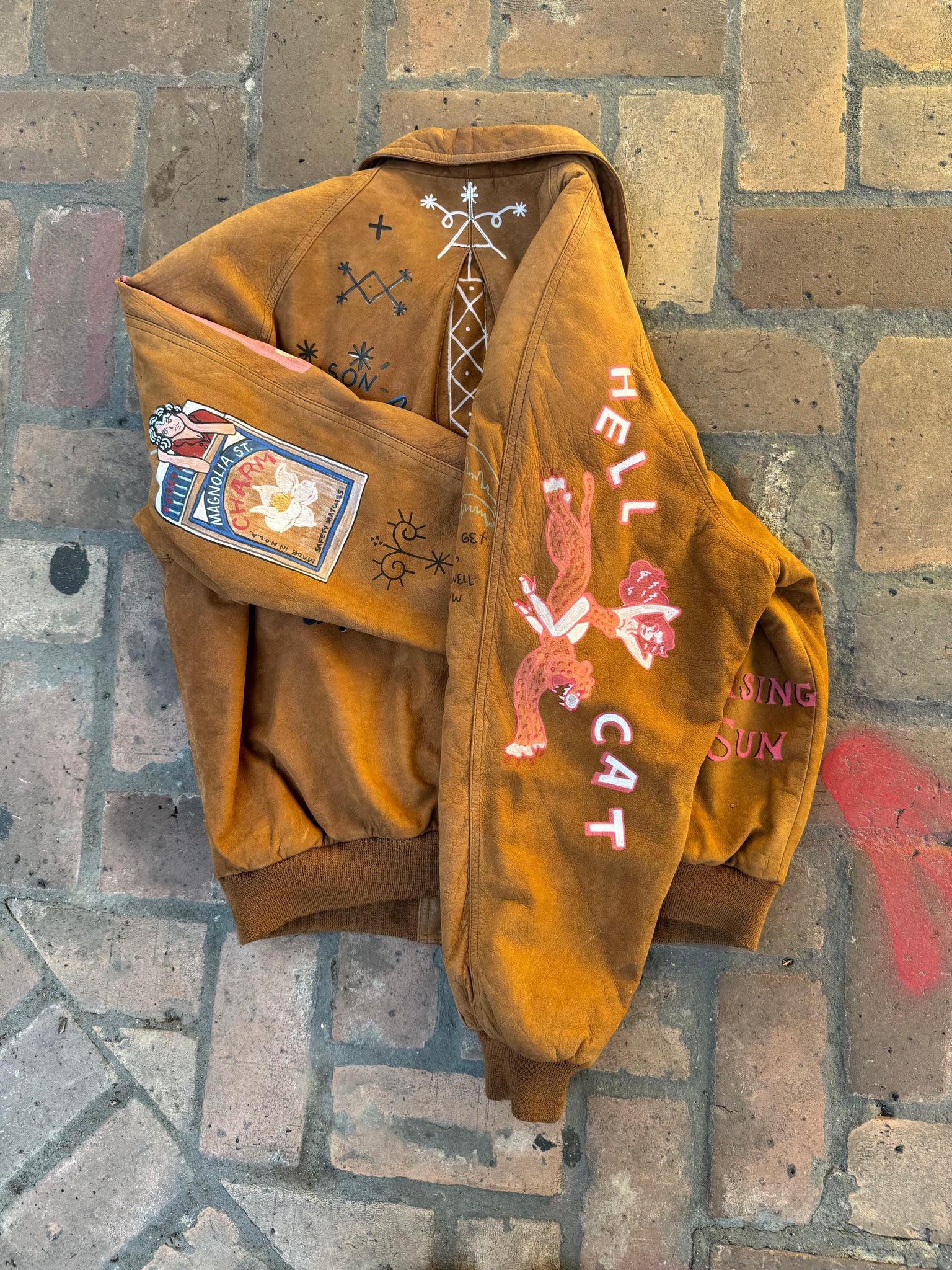 Hand painted leather bomber