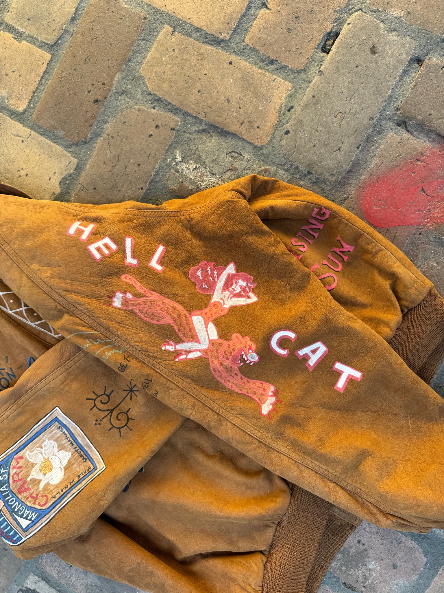 Hand painted leather bomber
