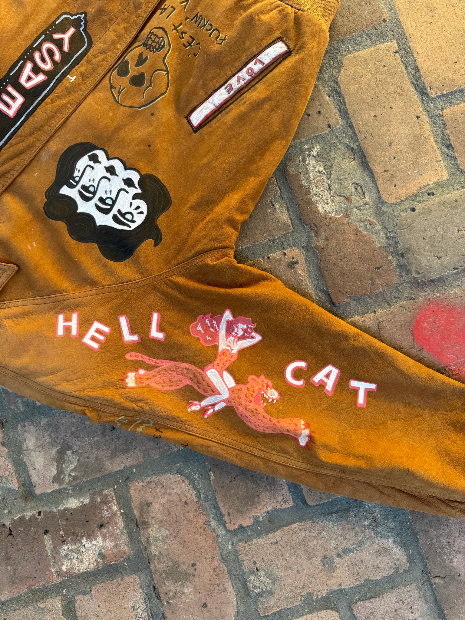 Hand painted leather bomber