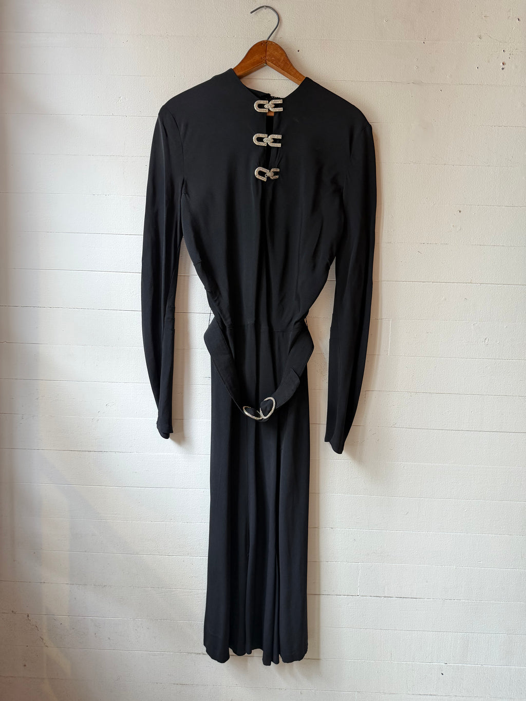1940s Black and Rhinestoned Rayon Dress