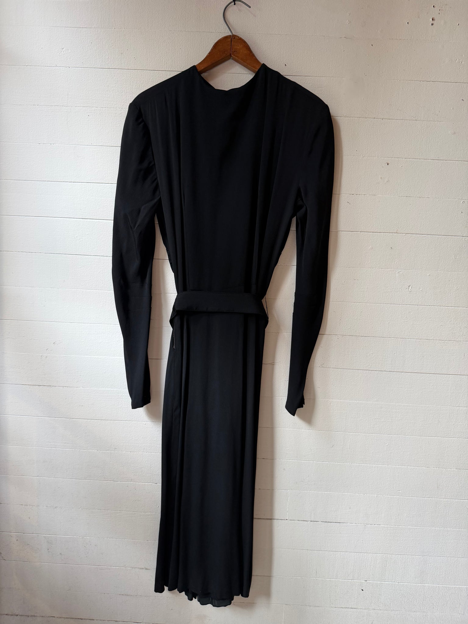 1940s Black and Rhinestoned Rayon Dress