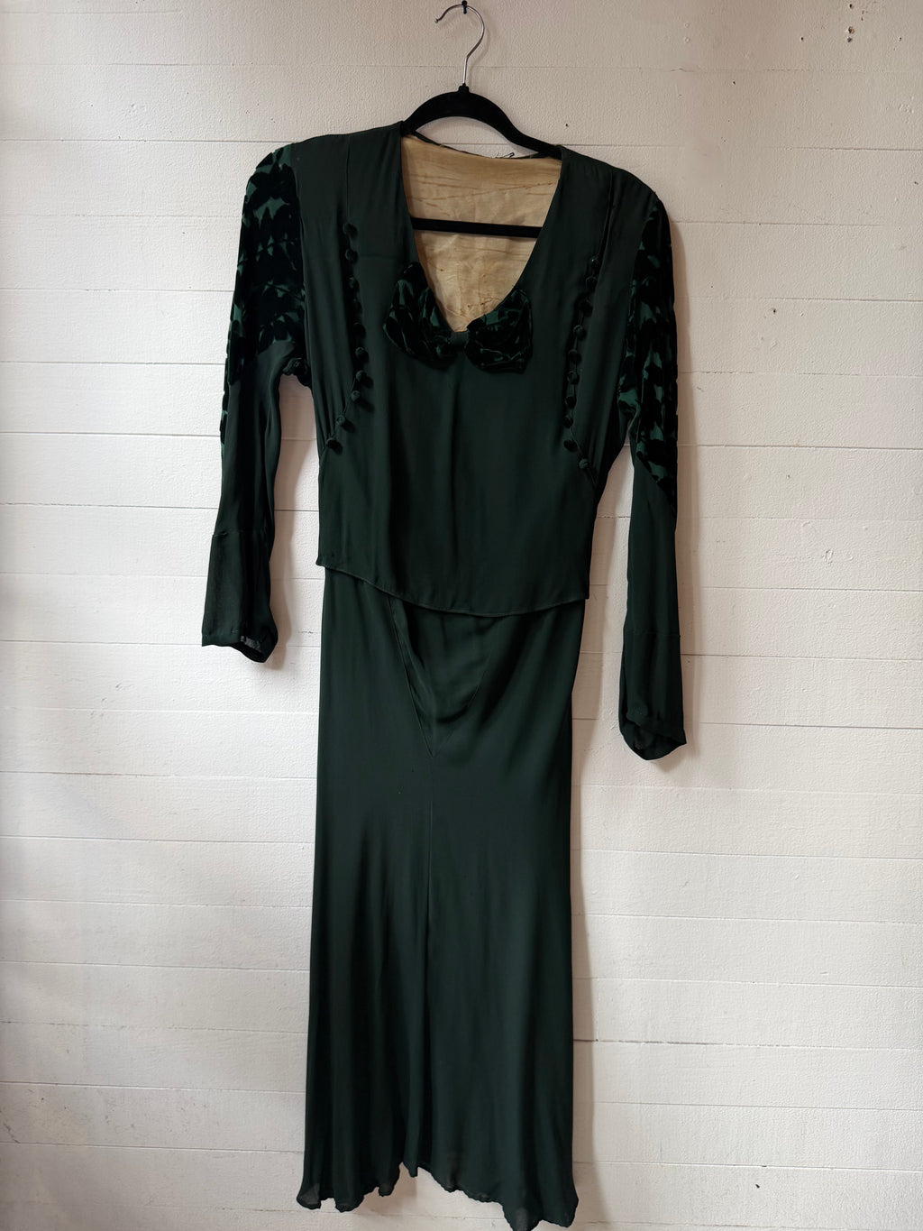 1930s Green Crepe-Chiffon Dress