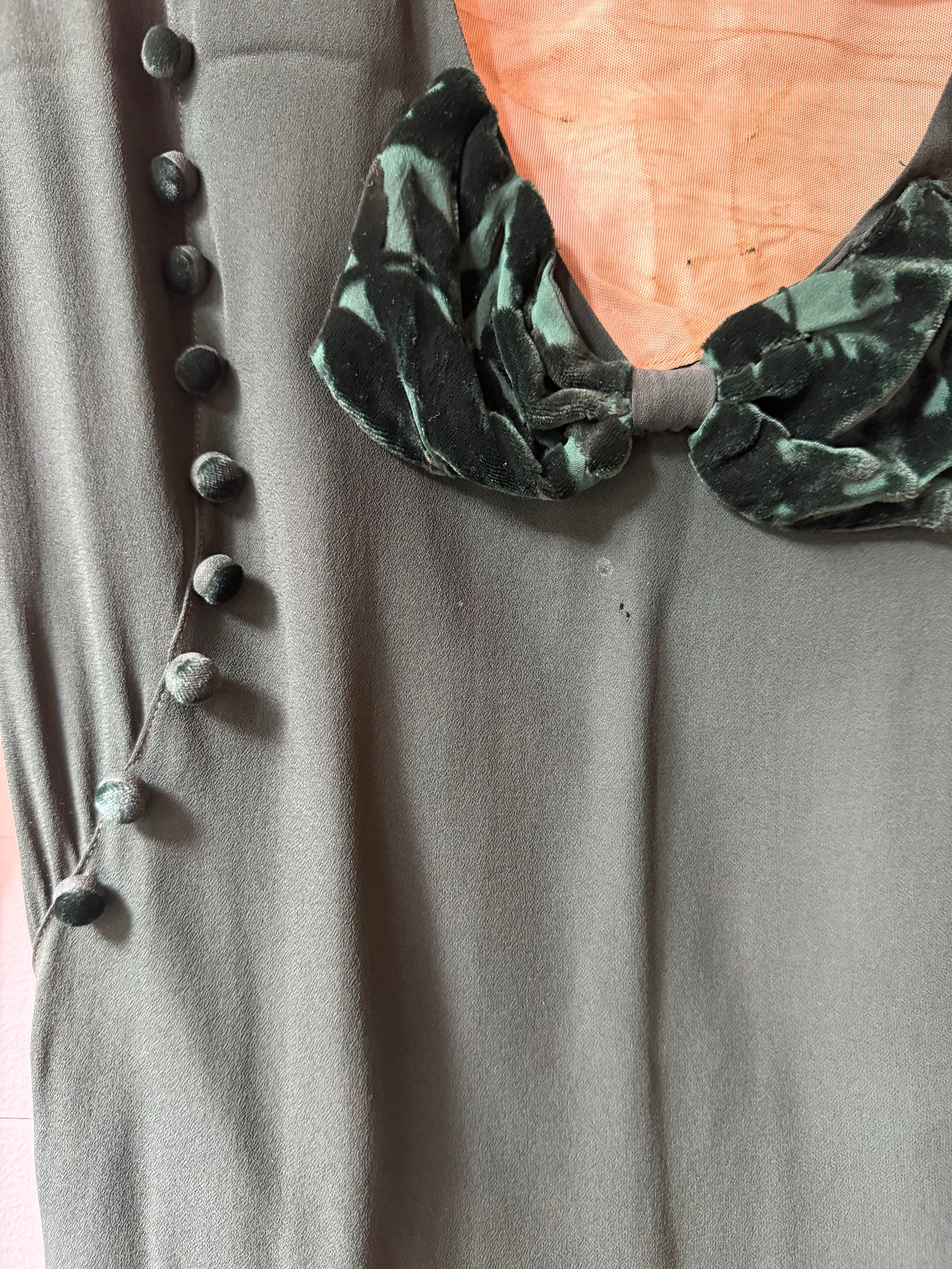 1930s Green Crepe-Chiffon Dress